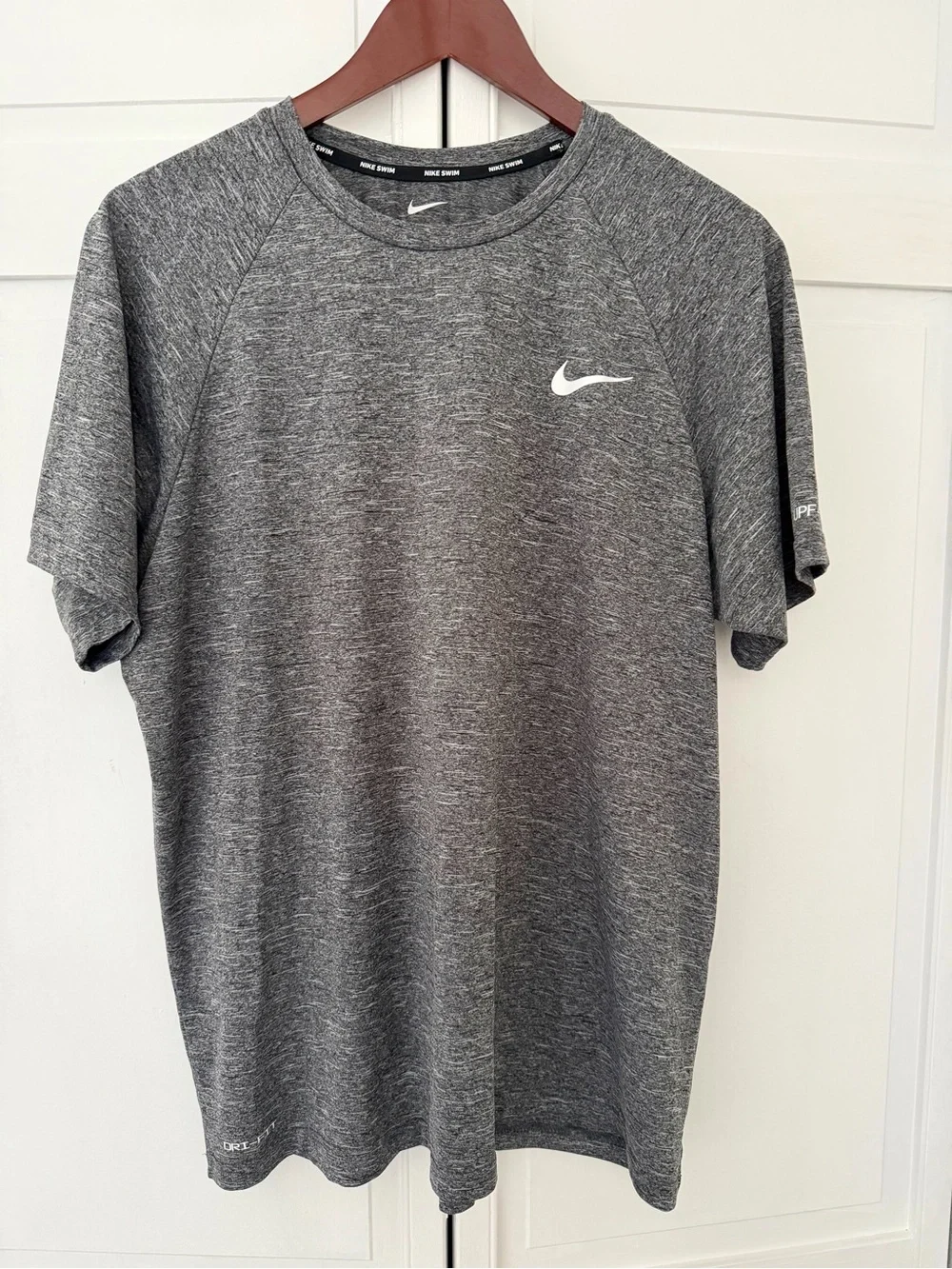 Nike Gray Heather Short Sleeve Athletic Tee with White Swoosh